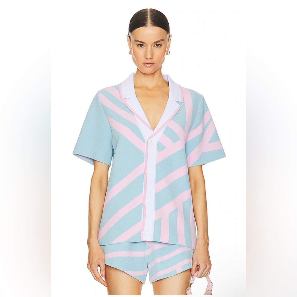 NWT Ser.O.Ya Lei Shirt in Jacquard Pink & Blue - Picture 1 of 5
